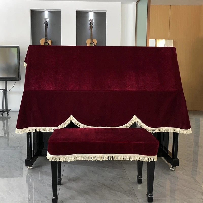 Golden Velvet Piano Cover, Universal Piano Cover for Upright Piano Keyboard Dust Cover, Stitching Tassel Textile