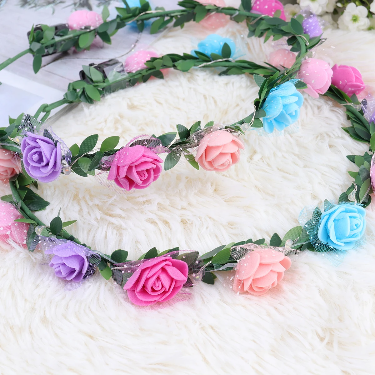 

6 Pcs Hair Wreath Artificial Hair Wreath Luminous Headwear Shine Vacation Party Girls Photo Birthday Gifts