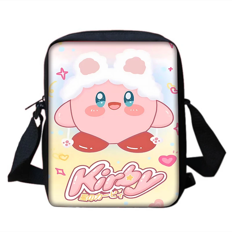 Boy Girls Cute anime pink Kirbys Printed Shoulder Messenger Bag Child Casual Handbag Men Women Phone Bag Shopping Bag