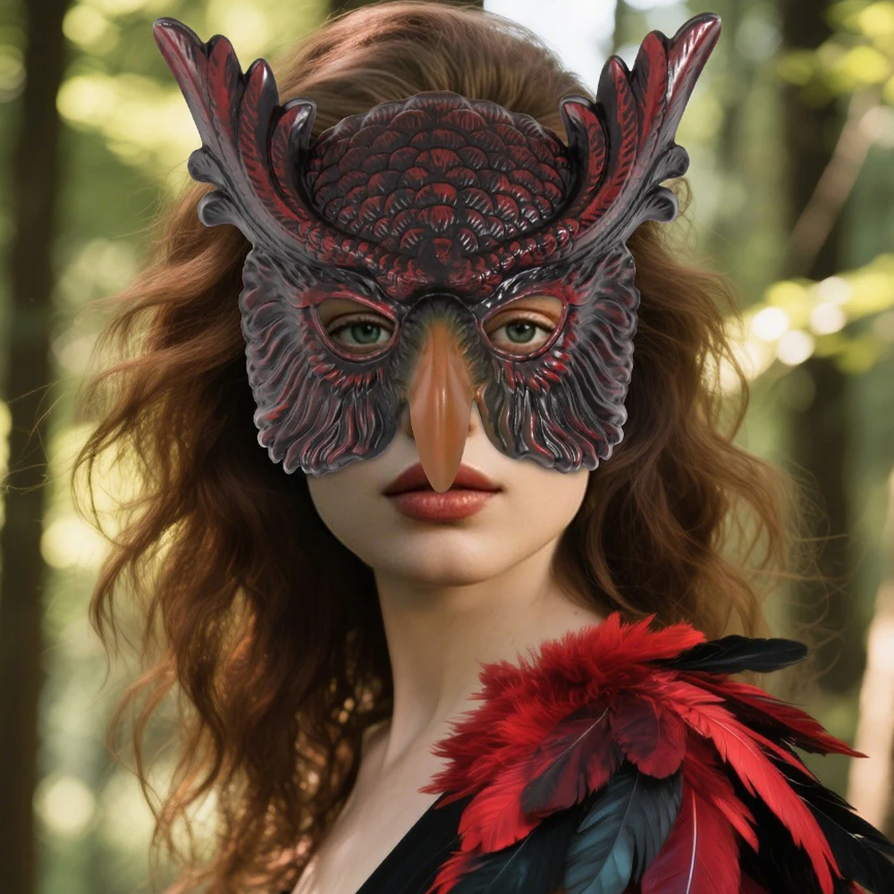 Realistic Owl Mask Detailed Feathers Latex Animal Cosplay Costume Halloween Party Mask Forest Bird Predator Mask for Kids Adults