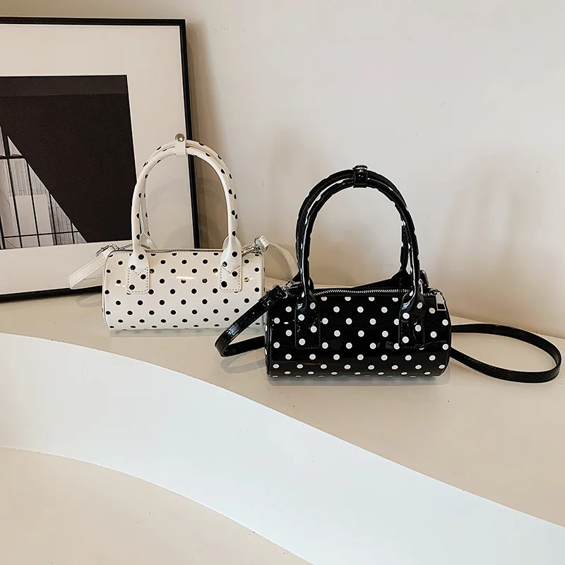 Style Cute Polka Dot Round Cylinder Handbag Women's Unique Design Trendy Shoulder Bag Female Commuting Crossbody Bags