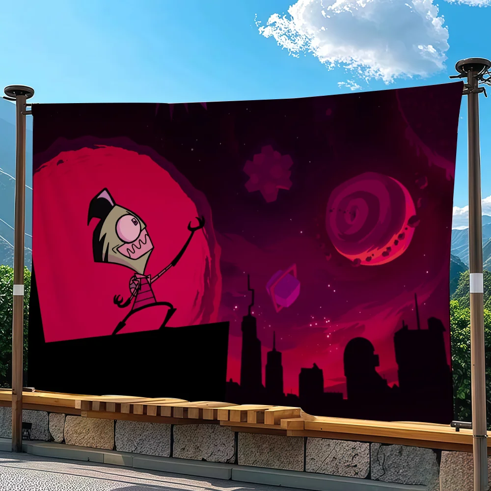 Cartoon I-Invader Z-ZIM Flag Tapestry Outdoor Party Bedroom Living Room Dormitory Decorative Themed Wall Hanging Banner Gift