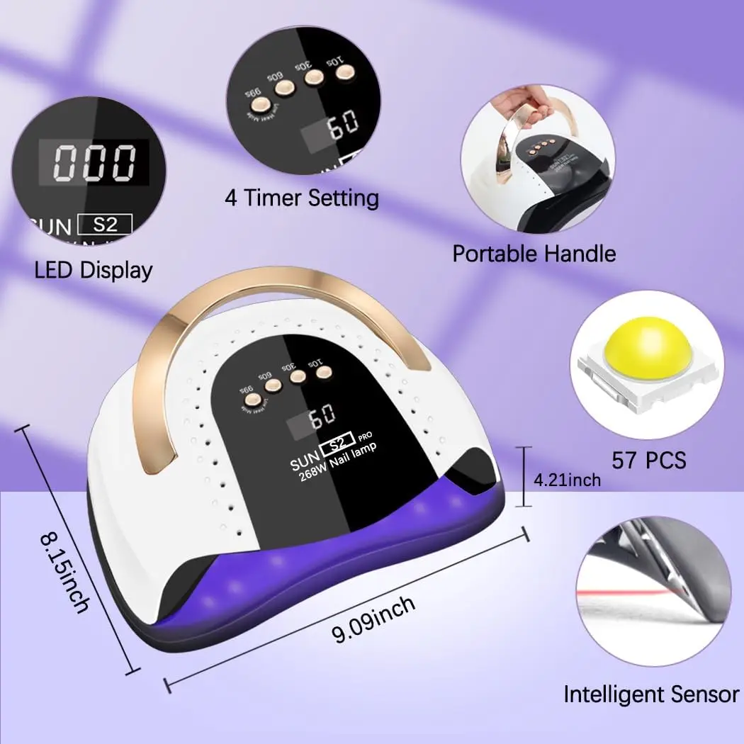 268W UV LED Nail Dryer Lamp for Professional Nails Curing Gel Polish UV Lamp Drying Light with 57Pcs Beads Automatic Sensor