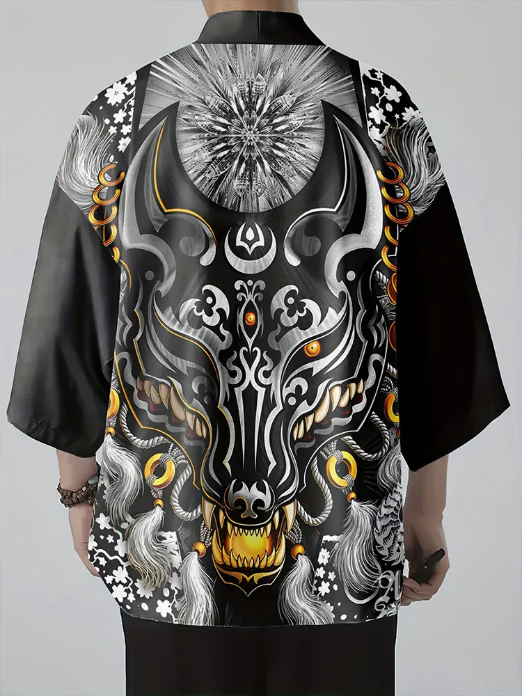 Japanese Traditional Kimono Daily Casual Men's Printed Animal Pattern Kimono Outdoor Holiday Leisure Cardigan Men's Clothing