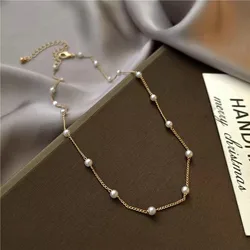 New Fashion Popular Choker Neckalce for Women Girl Imitation Pearl Link Chain Short Delicated Necklace Wholesale Jewlry