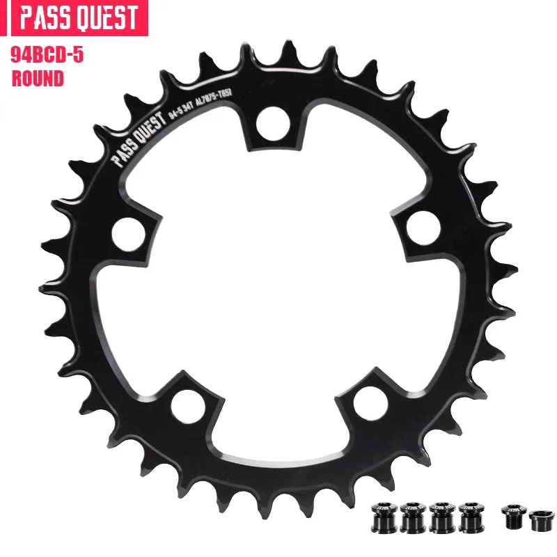 

PASS QUEST -94 BCD (5-bolt) five crank black and silver ROUND Narrow Wide Chainring support 10 11 12 speed bike chianwheel