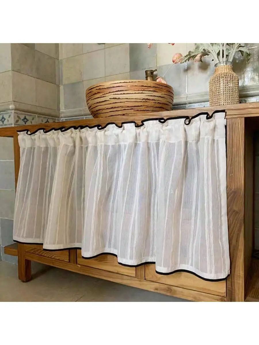 

1pc Chinese-style Japanese striped short curtain half curtain cabinet cover curtain dust-proof partition small curtain