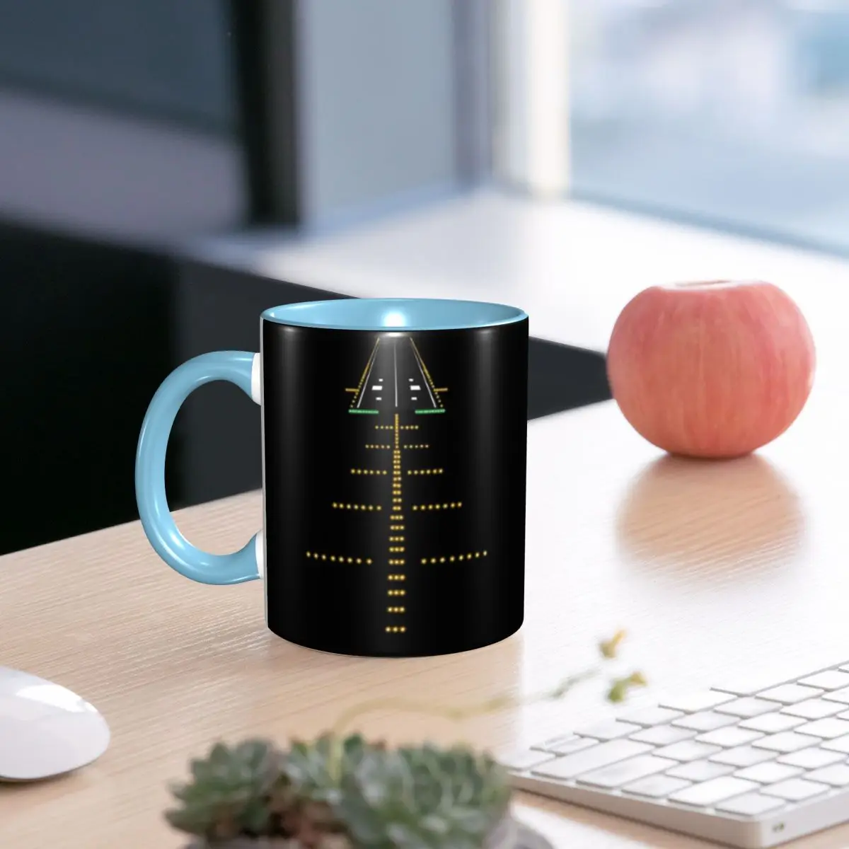 Runway Night View Aviation Airport Lights Mug Funny Ceramic Coffee Cups Tea Mugs Milk Cup Drinkware Gift for Woman Man