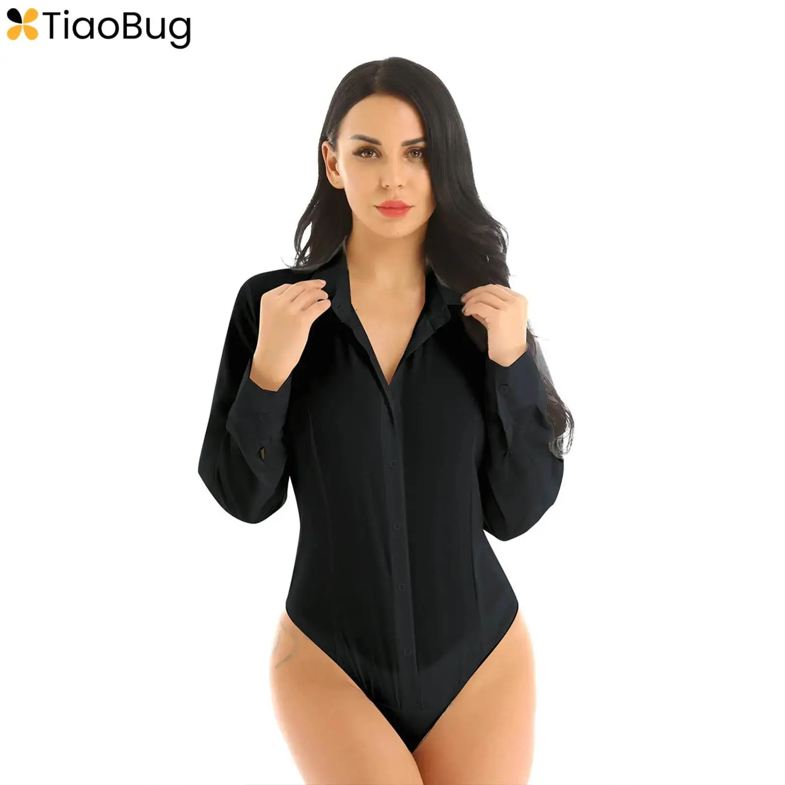 Women Shirt Bodysuits Pajamas 2024 One-Piece Long Sleeve Turn-down Collar Solid Color Jumpsuit Underwear Female Casual Clothes