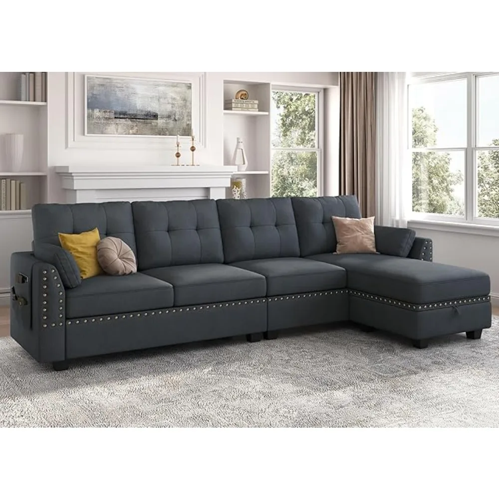 Convertible Sectional Sofa L Shaped Couch Reversible Sectional for Small Apartment, Bluish Grey