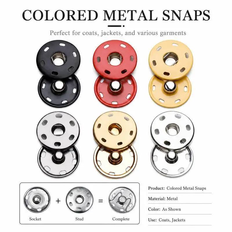 10/20/30 Sets 10-21mm Bunte Unsichtbare Druckknöpfe Metall-Druckknöpfe für DIY-Kleidung und Näharbeiten – Detail 5