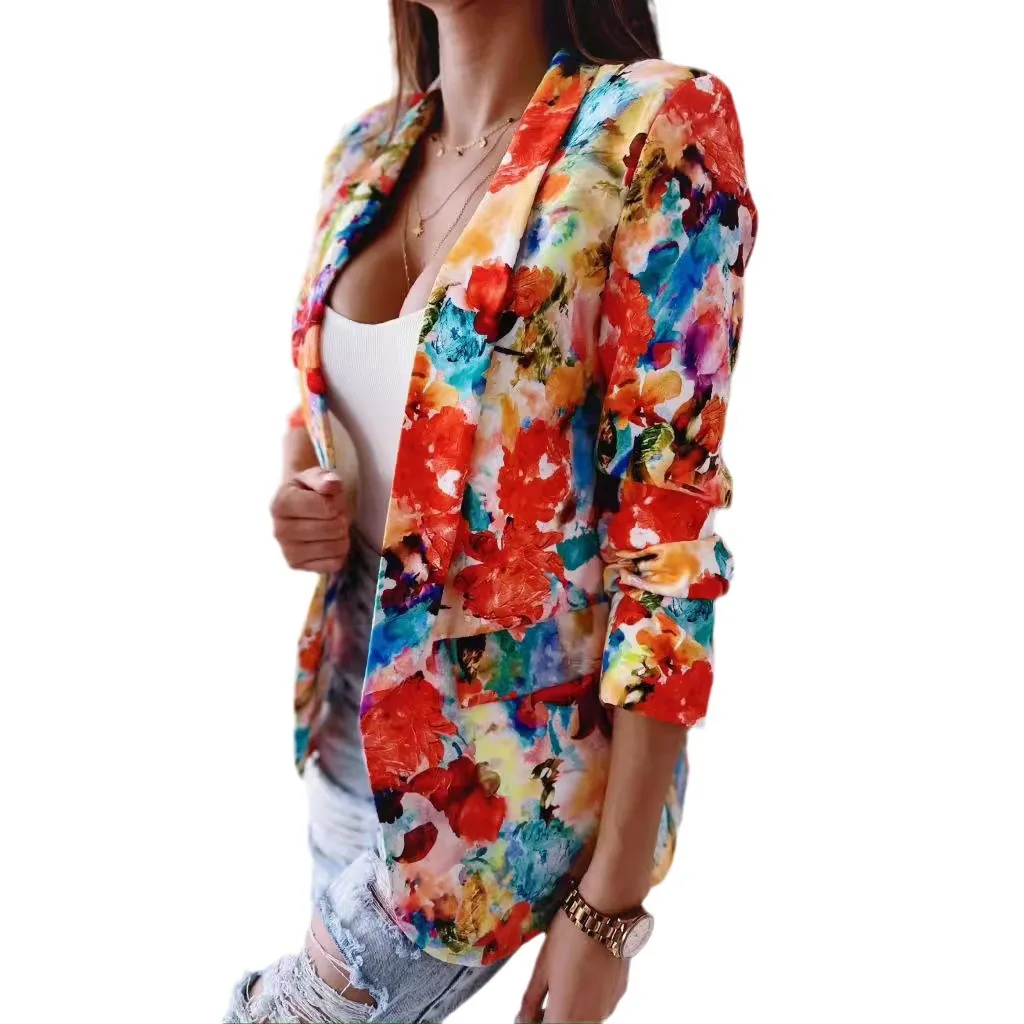 High-quality new women\'s Europe and the United States new fashion printing spring jacket casual small suit