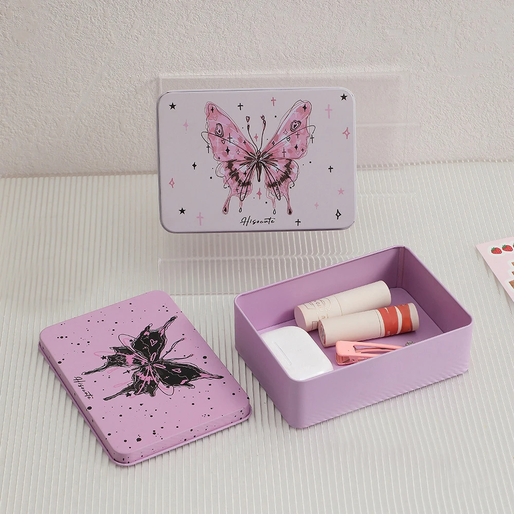 Cartoon Butterfly Metal Storage Box Big Capacity Jewelry Candy Coins Pill Storage Box Desktop Organizer Easy To Carry