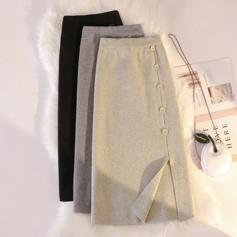 

Fashion Knitted Half Skirt For Women's 2024 Autumn Winter Mid Length High Waist Wrap The Buttocks Skirt Fluffy Sweater Skirt