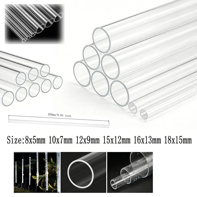 250mm Transparents Acrylic Tube Pipe Aquarium Fish Tank Water Supply Garden Fittings Plexiglasss Pipe O.D 8mm~18mm