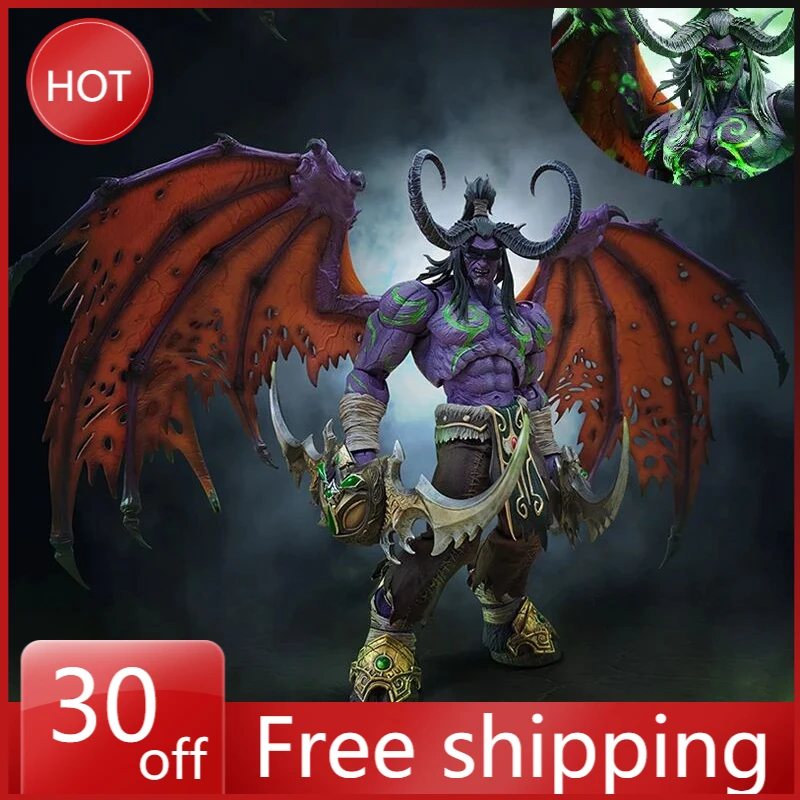 24cm World of Warcraft Game Figure Illidan Stormrage  Glowing Eyes Statue Demon Hunter Game Collection Holiday Gifts Kids Toys