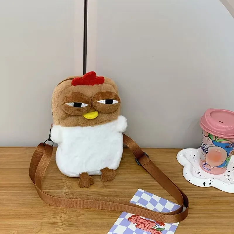 Creatività Borsa in peluche di pollo in pelliccia carina Borsa a forma di gallina brutta Kawaii Borsa a tracolla per bambola divertente per regali di compleanno per donne