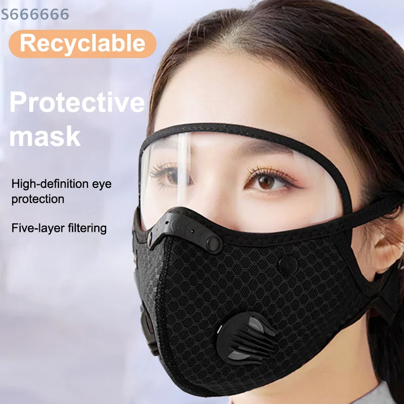 活性炭インセットとゴーグル、再利用可能なメンズサイクリングスポーツフェイスマスクと防塵バンダナ
