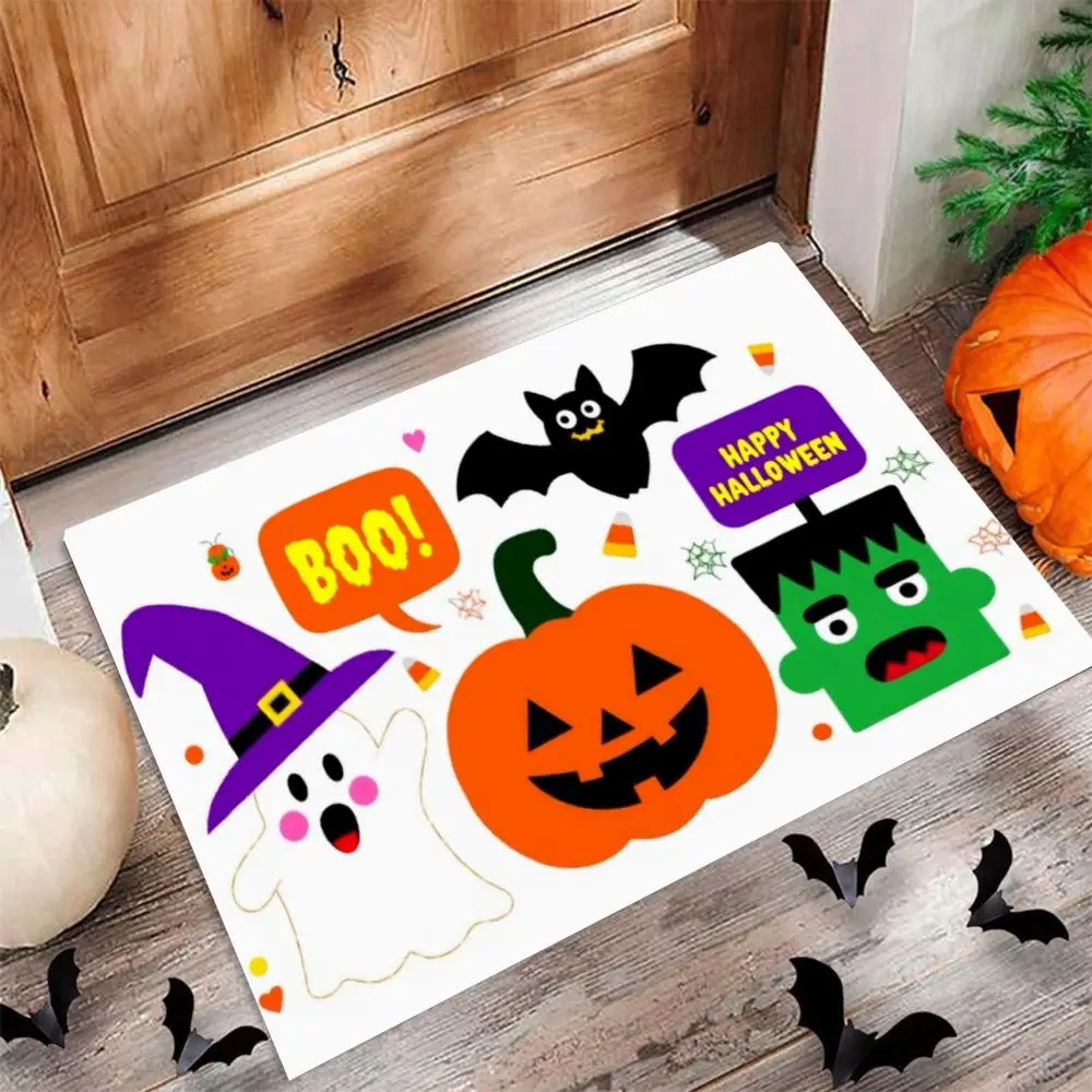 VIKAMA 2025 Popular Halloween Pumpkin Skeleton Mat Water Absorbent Non Slip Easy Care Decorative Mat For Entrance Home