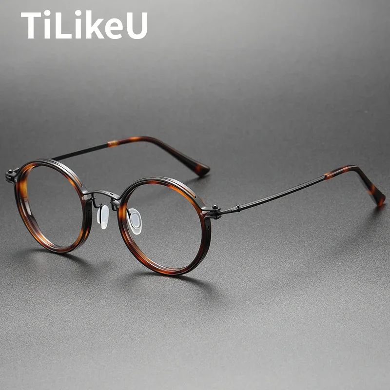 

Vintage Acetate Titanium Glasses Frame Italian Brand Designer Small Round Frame Eyeglasses Men Women Myopia Light Weight Eyewear