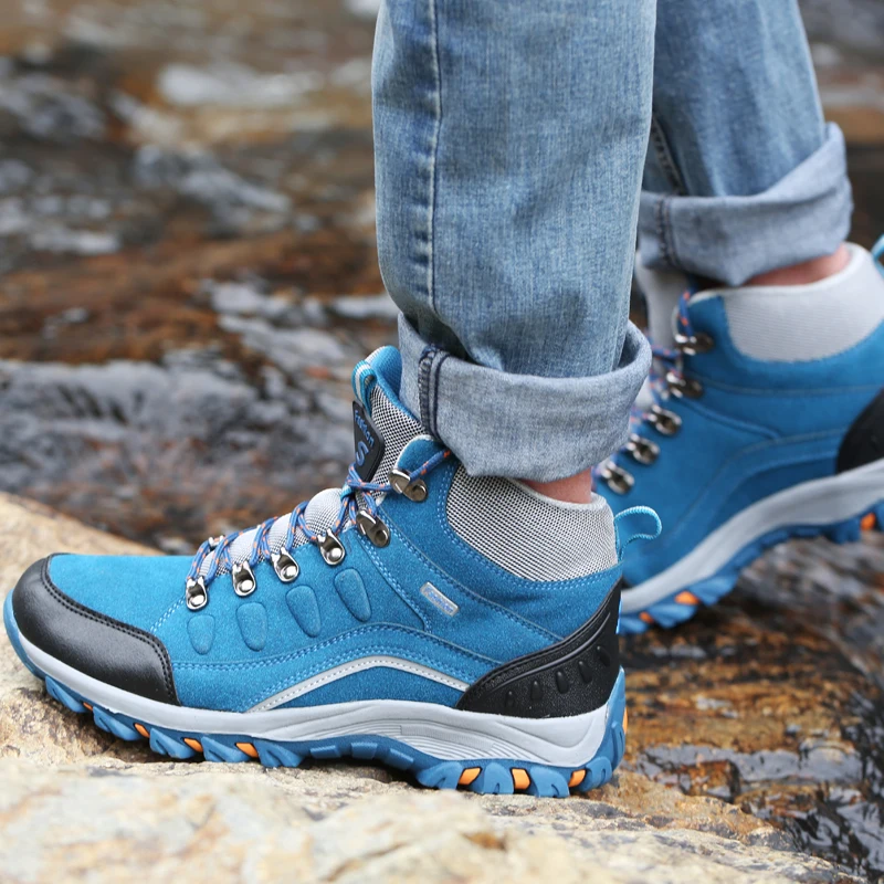 Hot Sale Fashion Blue Hiking Shoes for Men Women Comfy Non-slip Trekking Sneakers Big Size 46 Outdoor Sports Shoes Trainers Men