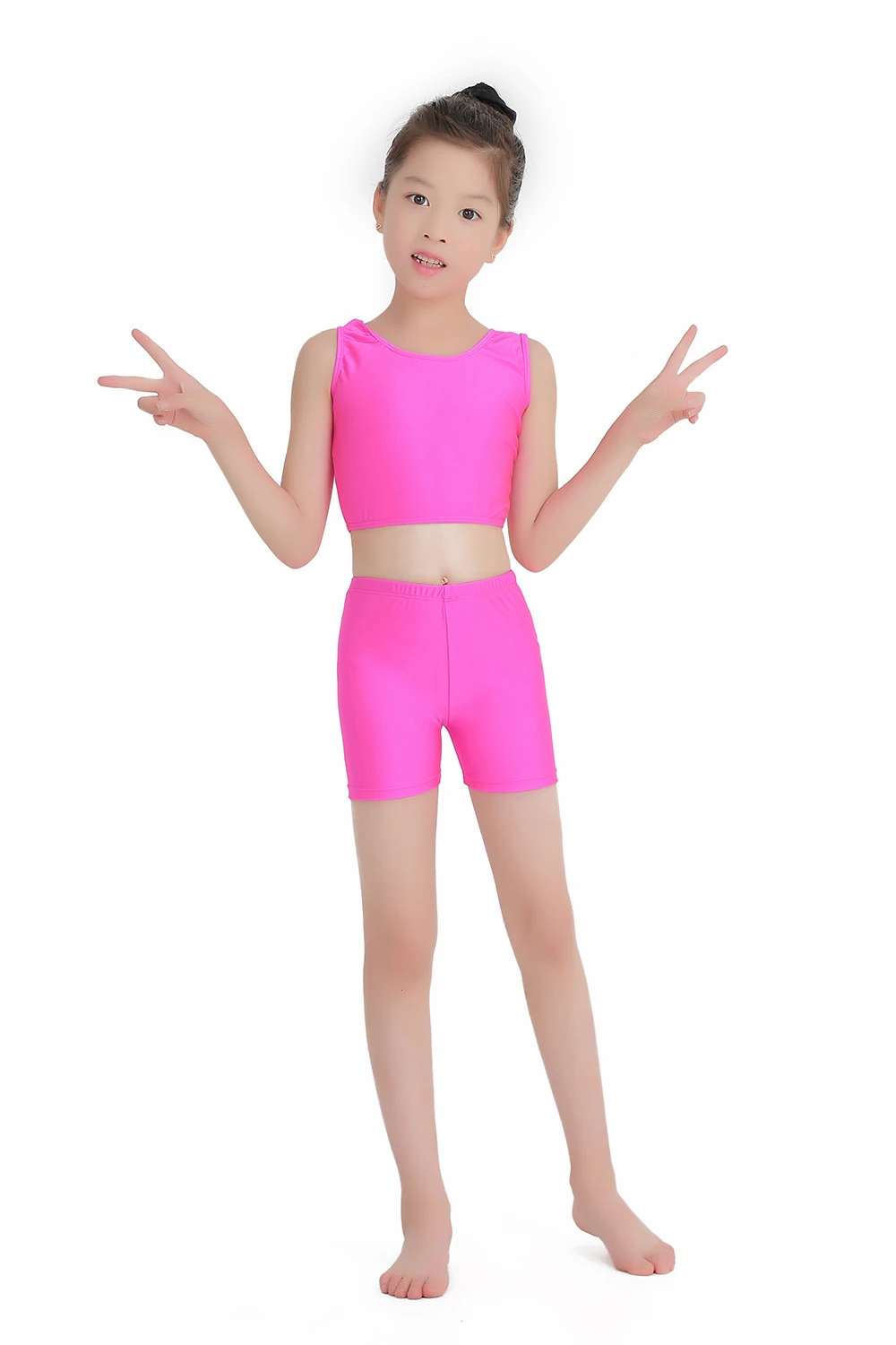 

Girls 2-Piece Gymnastics Dance Activewear Set Spandex Tank Top & Shorts Bodysuit Ballet Dance Costumes for Ages 6-12