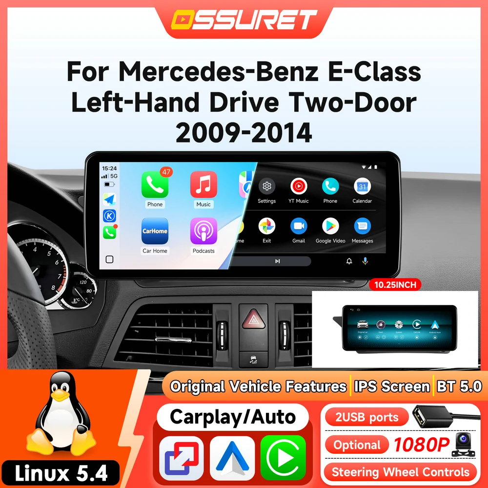 Autoradio-Player mit GPS für Mercedes-Benz W212 E-Klasse 2009-2014 NTG 4.0 4.5 2-Türer, kabelloses Carplay, Android Auto, Stereo, 1920*720 Bildschirm, Autoradio, 4G ROM, Linux 5.4