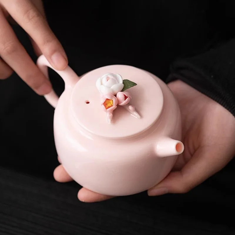 Rosa Schlamm Xishi Teekanne Kung Fu Teeset Einzelne Haushalt handgeklemmte Blume große Keramik Mädchen Tee einzelne Topf