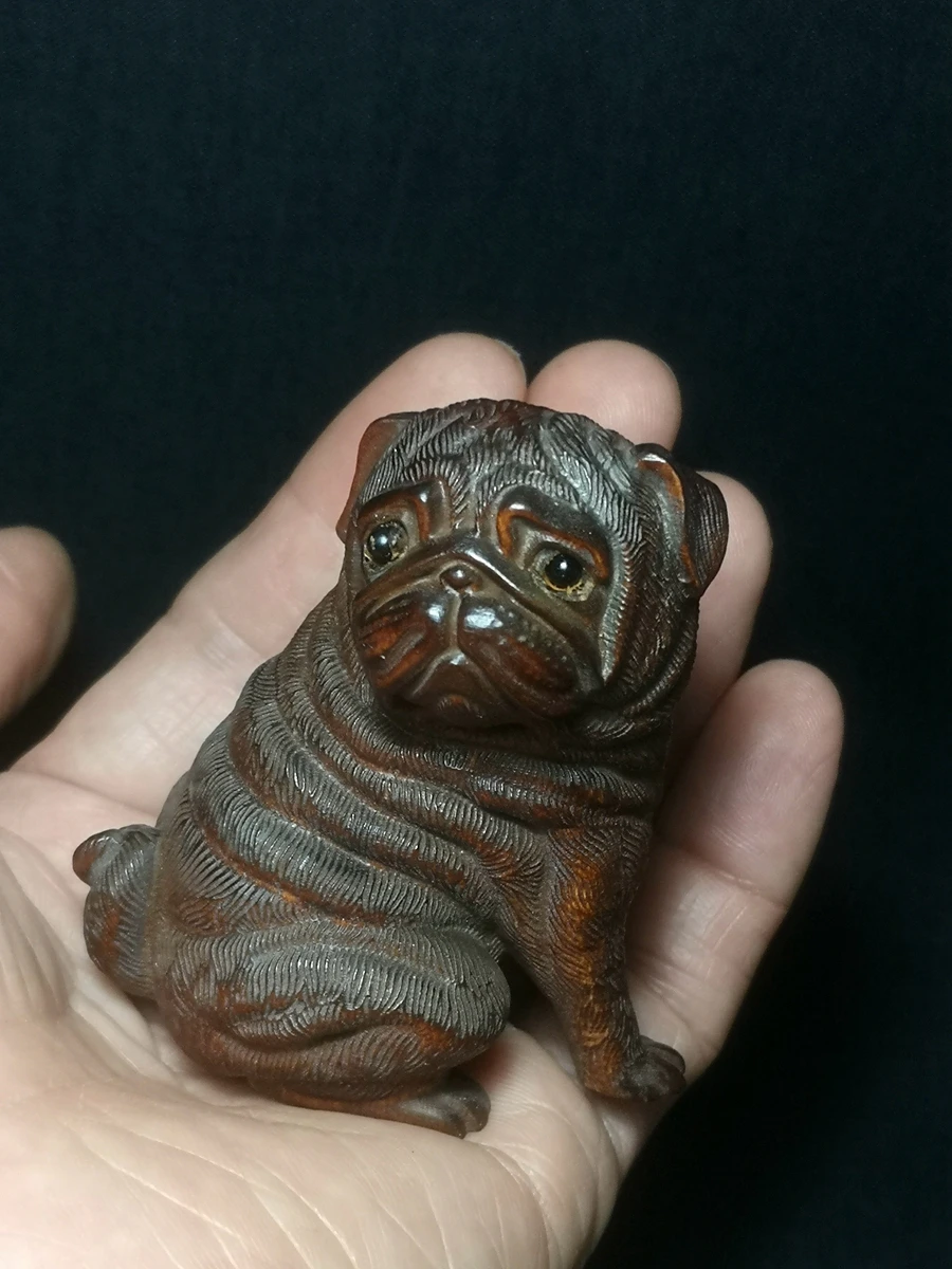 

Japanese boxwood hand carved vivid dog Figure statue netsuke collectable Gift