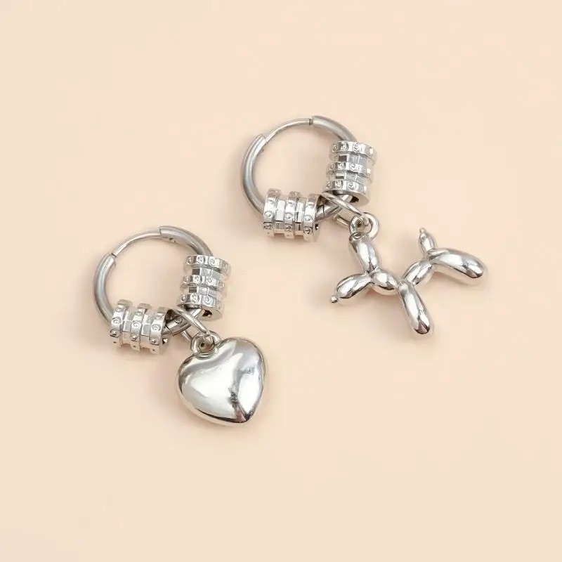 1 زوج فاسق فضي اللون عدم التماثل زهرة هوب أقراط النساء موضة الأحمر الزركون القلب أقراط مجوهرات اكسسوارات الحفلات هدايا