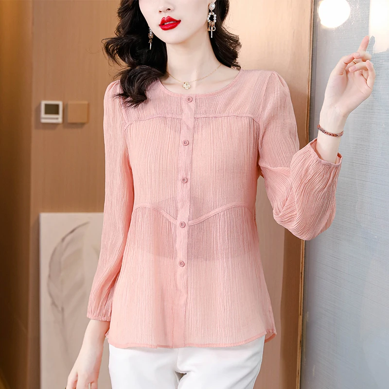

2024 Spring New Pink Cotton Linen Shirt Women's Solid Short sleeved Top Skirt Hem Waist Waist Waist Waist Covering Belly T-shirt