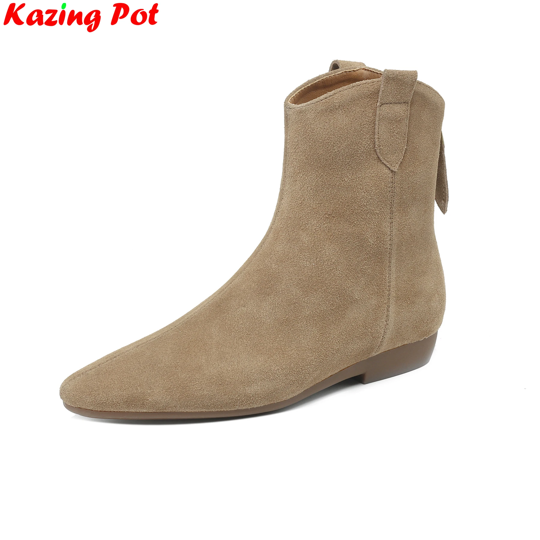 

Krazing Pot Plus Size 34-43 Cow Suede Round Toe Zipper Low Heels Modern Boots Warm Winter Shoes Dating Concise Brand Ankle Boots