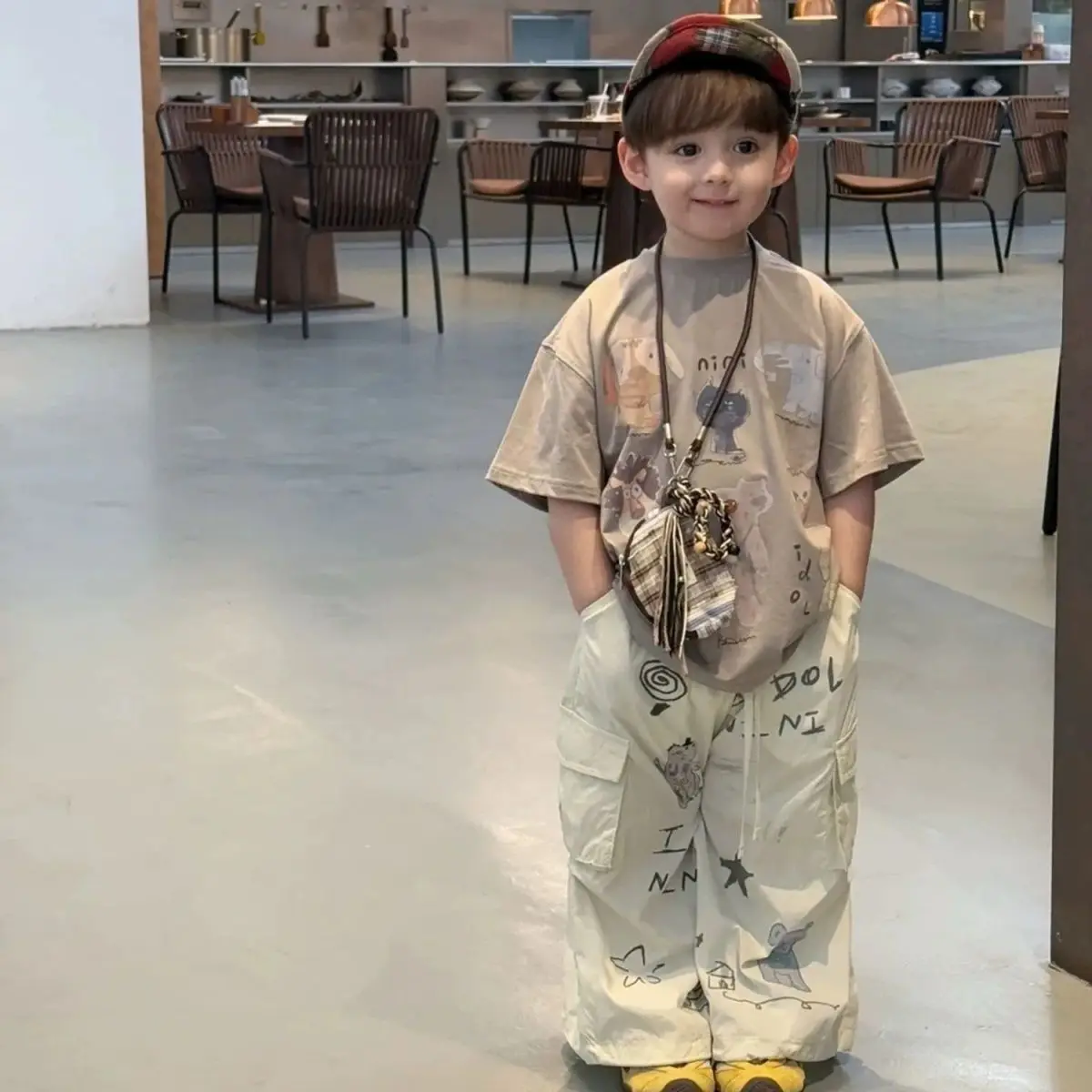 Summer Baby Boys Children Suits Kids Fashion casual Cartoon TShirt+Pocket Pants 2Pcs Sets Handsome Hip hop Streetwear Outwear