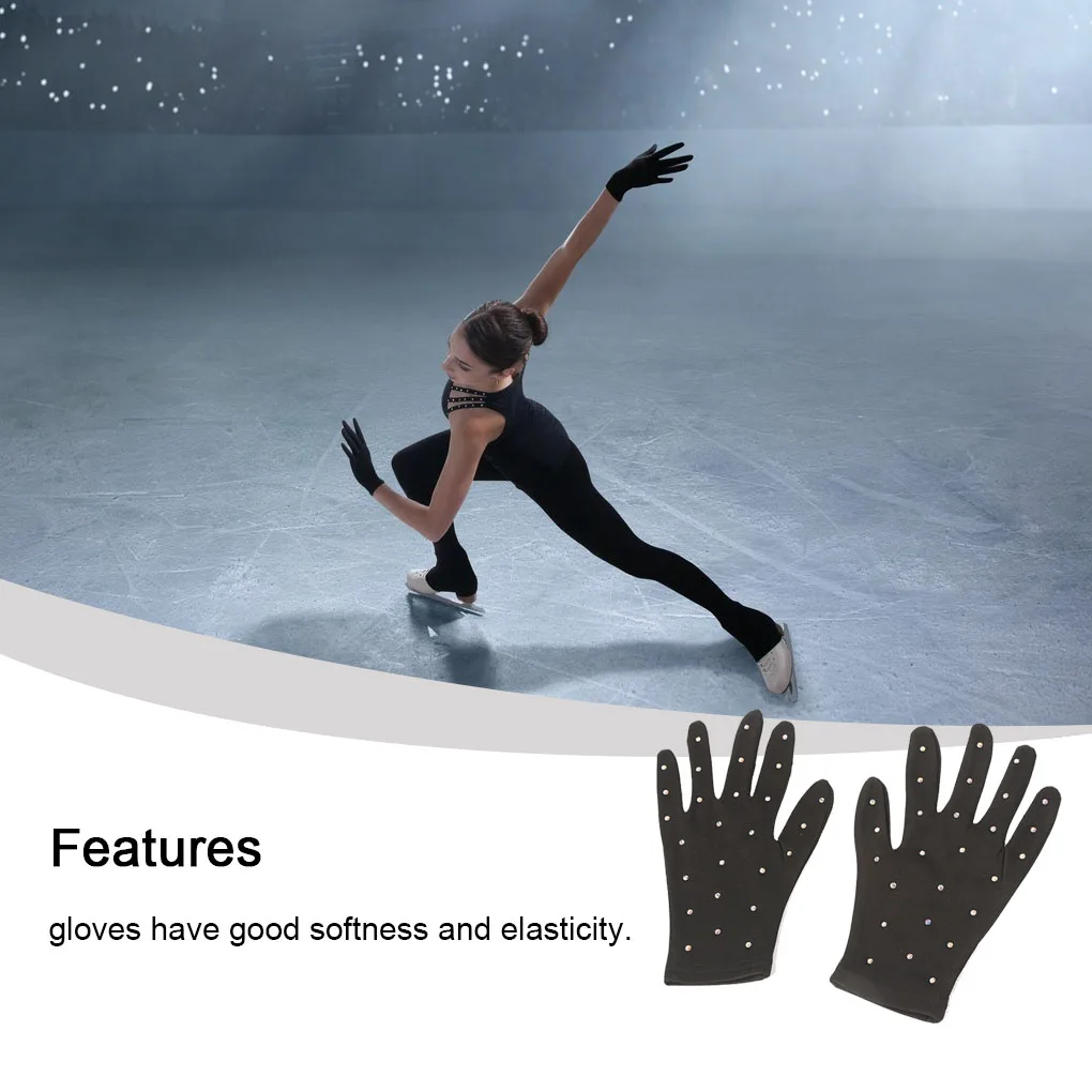 Women Fashion Figure Skating Wrist Gloves Breathable Sunscreen Mittens Washable Crystal Gloves Fast Drying Driving Black L