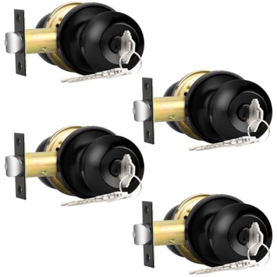 

Flat Keyed Alike Entry Door Knobs, Round Door Knobs with Lock and Same Keys for Bedroom Bathroom Office