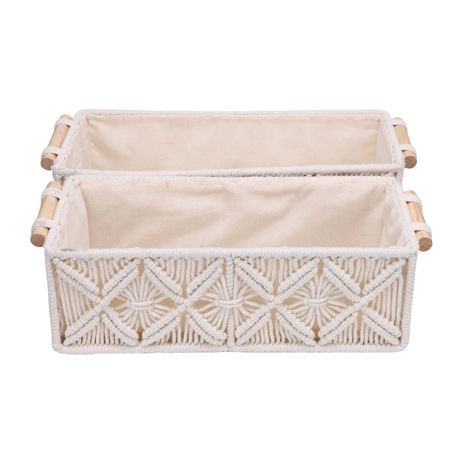 

2Pcs Household Storage Basket Bohemian Hand Woven Cotton Rope Decorative Storage Bin For Towels Toiletries Magazines