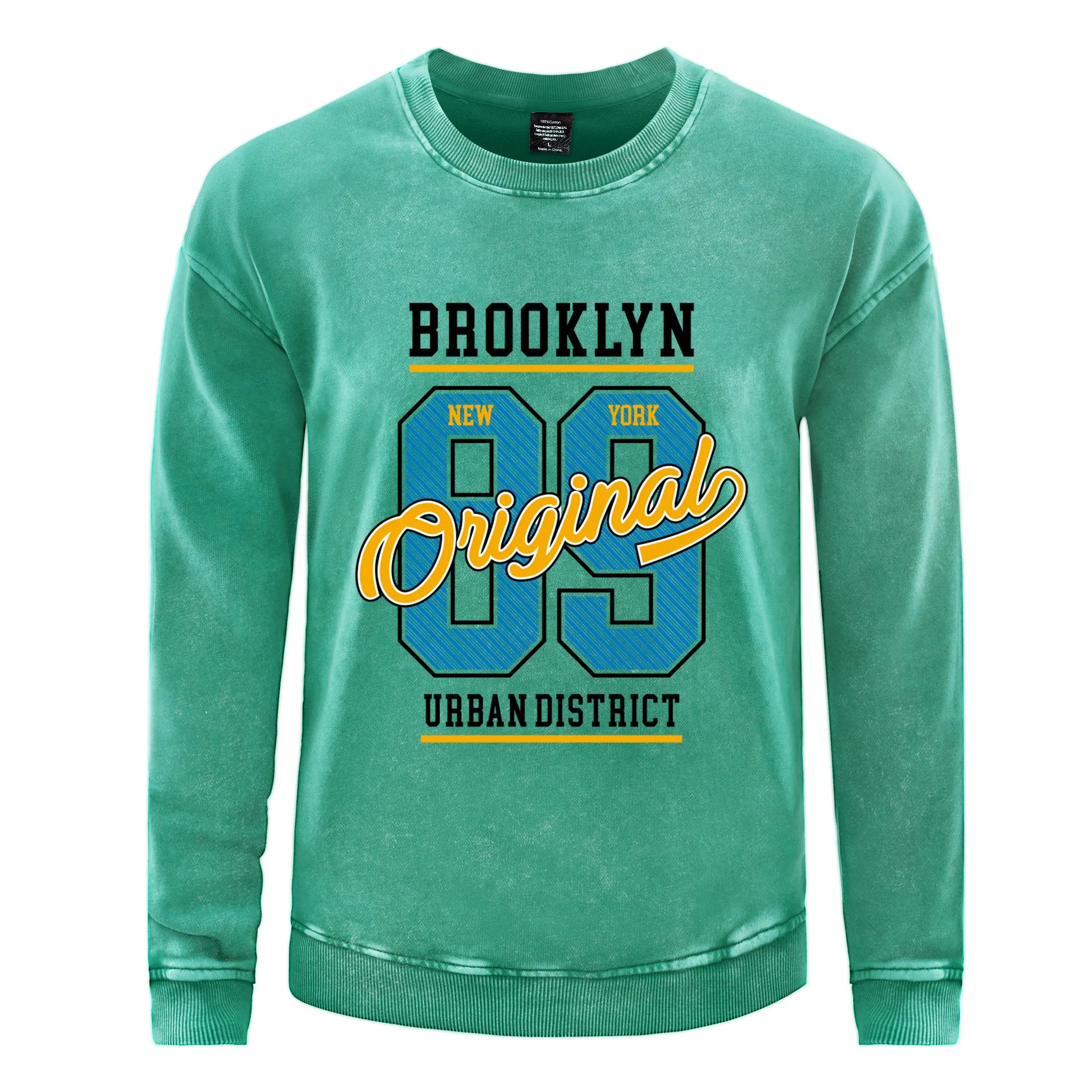 Beooklyn Urban District Print Mens Washed Cotton Clothing Simple Soft Sweatshirts Autumn Hoody Oversize Streetwear