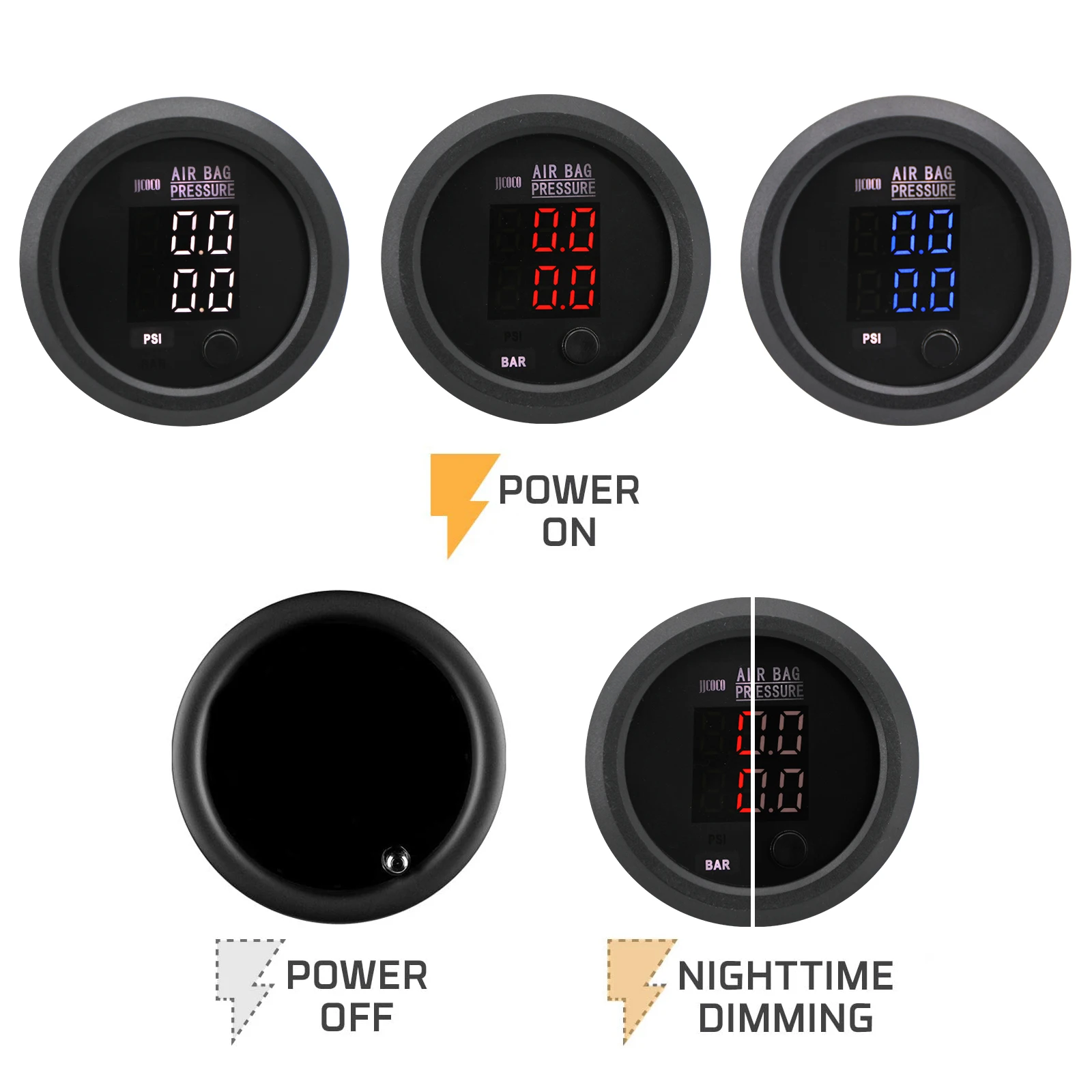 New！Universal  Air Ride Suspension Dual Display Pressure Gauge With Solenoid Valve & Remote Control & Panel Ship Type Switch KIT