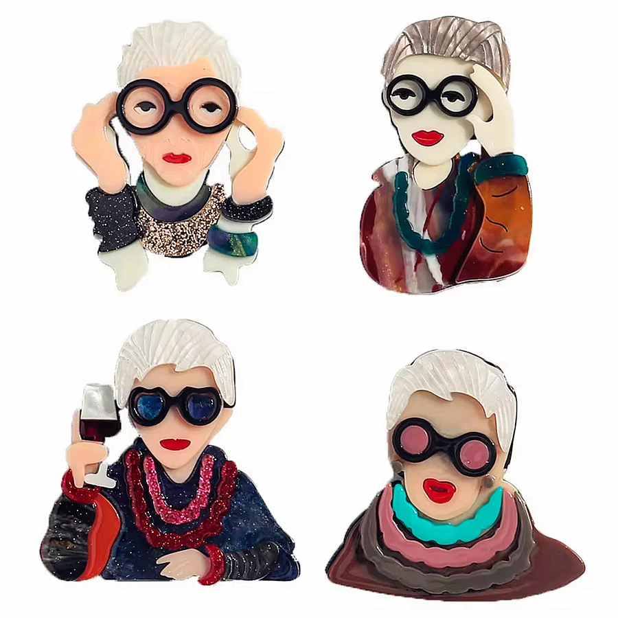 Vintage Acrylic Handmade Trendy Grandma Brooches for Women Elegant Lady Brooch Lapel Pins Clothing 2024 Trend Accessories