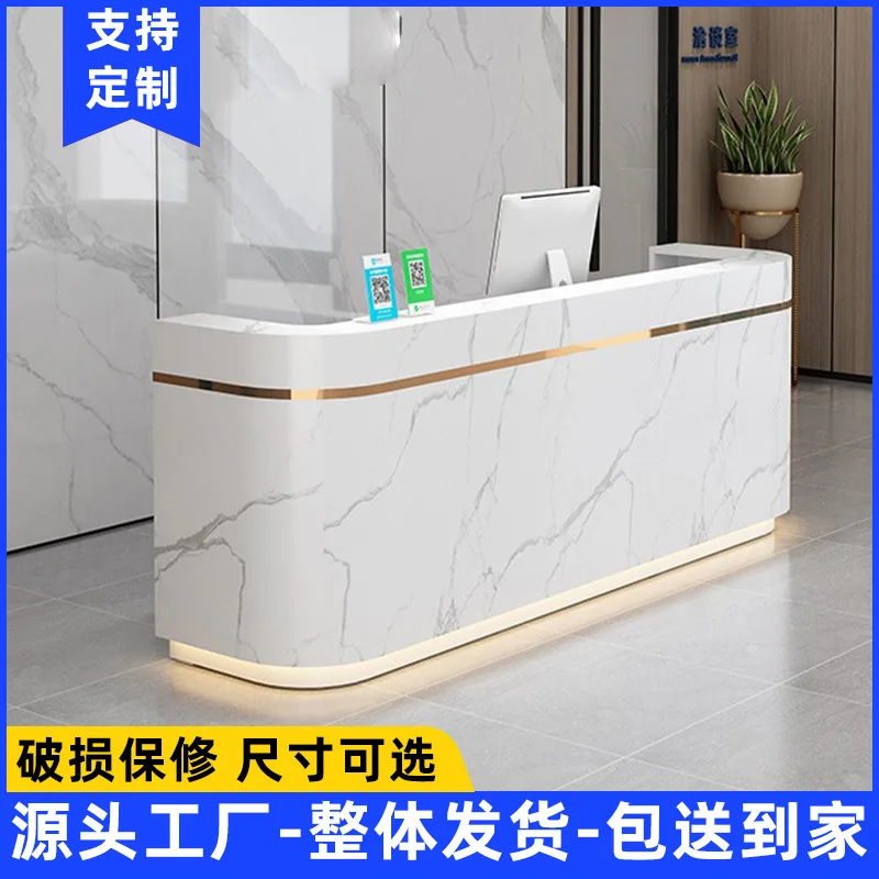 Small shop front desk reception cabinet checkout page paint imitation marble pattern beauty