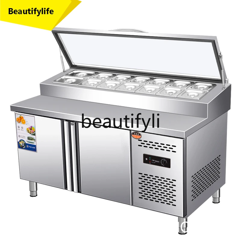 

L04 Commercial Air-Cooled Pizza Topping Station Salad Station Ice Powder Fruit Salad Refrigerated Display Cabinet Operation Tabl