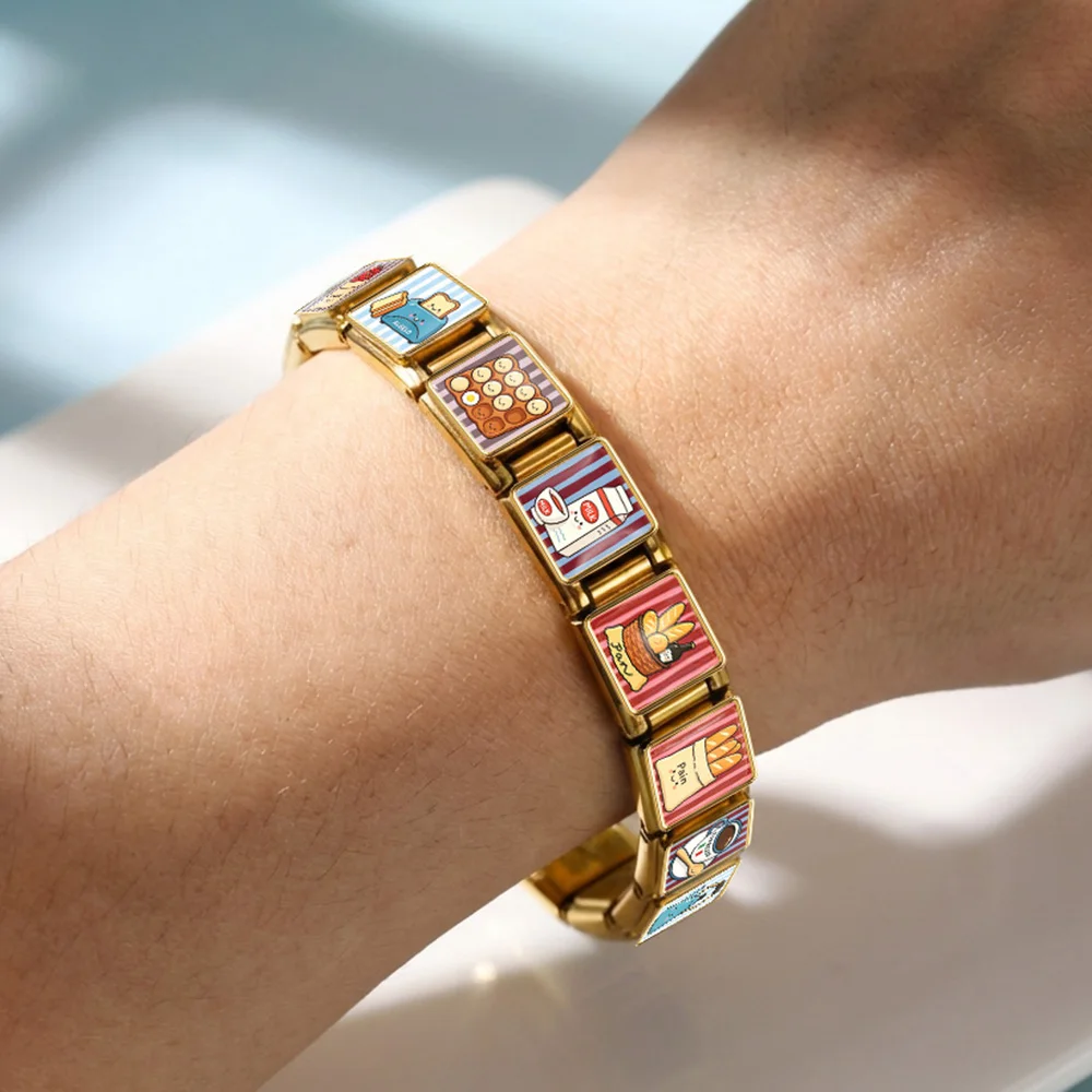 GEMOSA 9mm Italian Bracelet Charms Original Design Cute Food Breakfast Series Beads DIY Stainless Steel Jewelry Links Gift