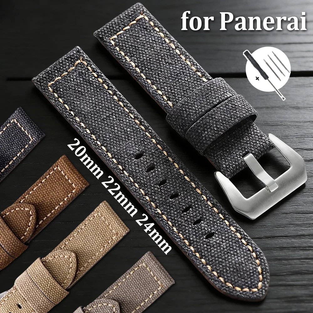 

20/22mm 24mm Khaki Brown Canvas Nylon Sailcloth Watch Band Straps Denim Thick Bracelet for Panerai Universal Men Women Wristbelt