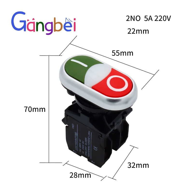 22mm 1NO 1NC switches momentary button momentary pushbutton switch button switch Red and green button Gangbei