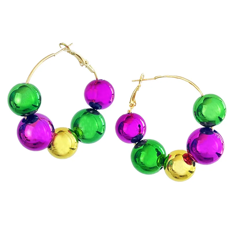 2025Carnival Shiny Glitter Beads Hoop Earrings For Women Carnival Purple Green Yellow Mask Glitter Tassel Feather Long Earrings