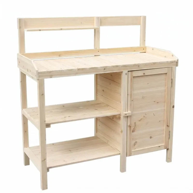 Solid Wood Potting Workbench Garden Station with Lockers Open Shelves for Yard Backyard Gardening