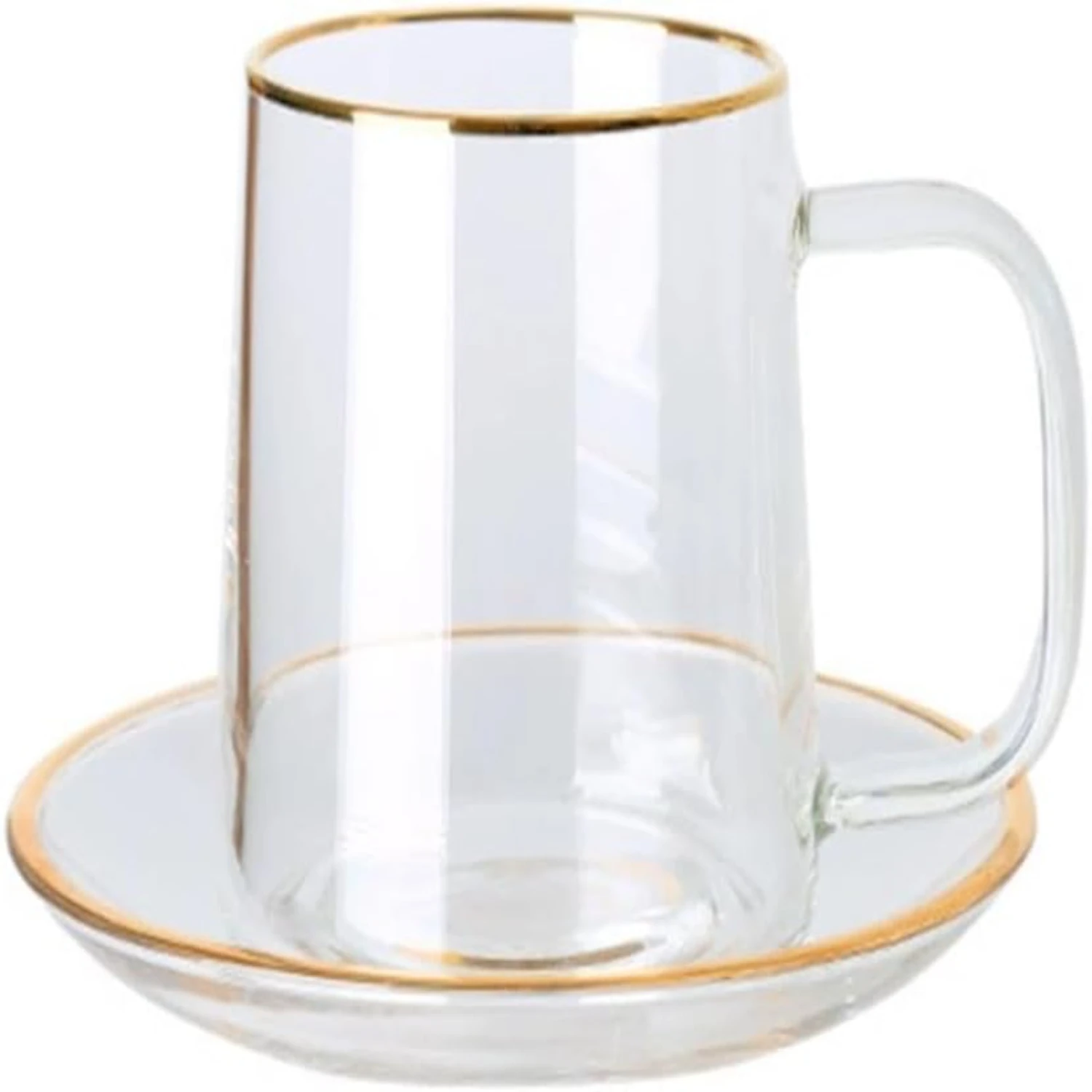 

Elegant and Clear 260ml/8.8oz Large Matching Round Glass Tea Cup and Saucer Set - Perfect for Both Men and Women - Ideal for Enj