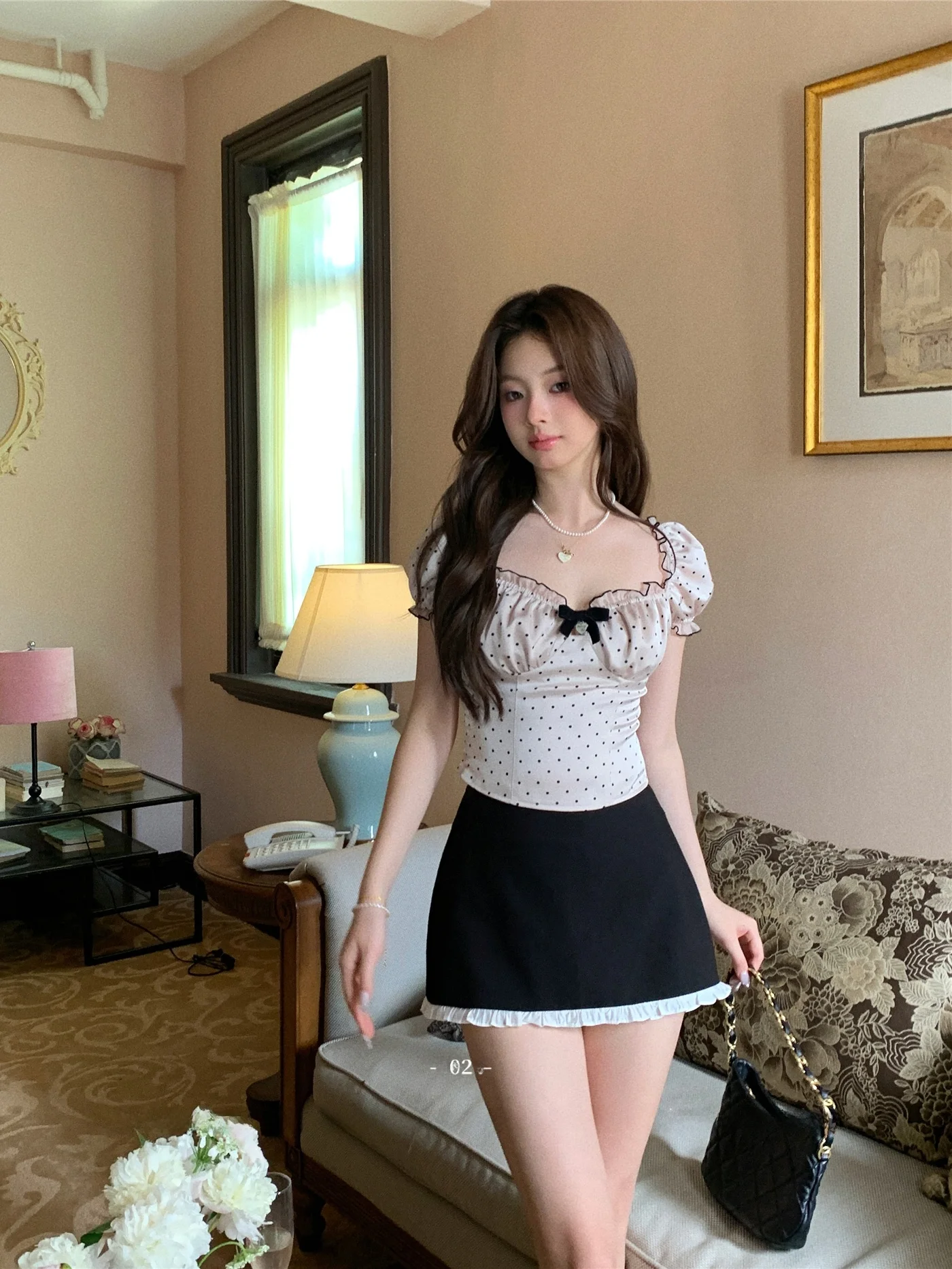 

Юбка А-силуэта с высокой талией, черно-белая, с деревянной отделкой, универсальная, модная короткая юбка для женщин от Mummy