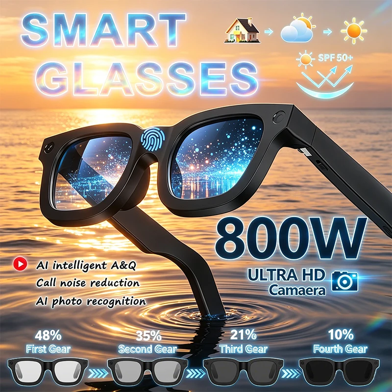 

Умные очки Fashion Smart Glasses с HD-видеозаписью, AI-переводом в реальном времени, сенсорным управлением, линзами с изменением цвета и функцией Bluetooth-звонков
