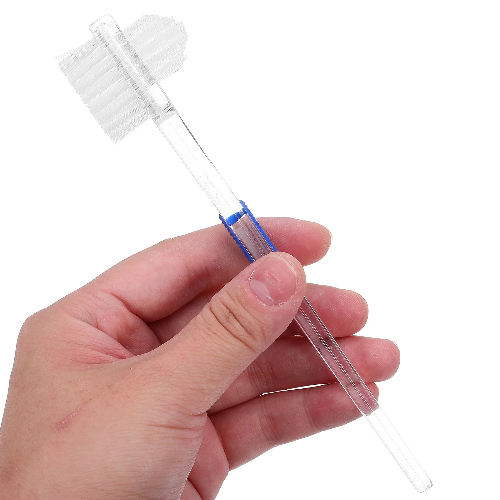 

Denture Cleaning Brush Double-Sided False Teeth Cleaner Large Multi-Tufted Head Angle Trimmed Bristles Non-Slip Handle For